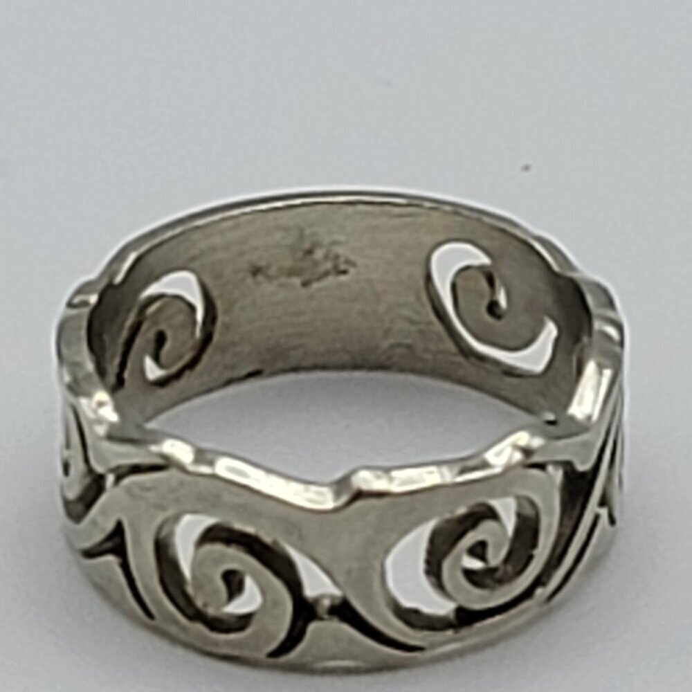 Vtg. Sterling 925 Swirl Cut-Out Ring Band Size 5.5 Scroll Open Work Surfer Wave
